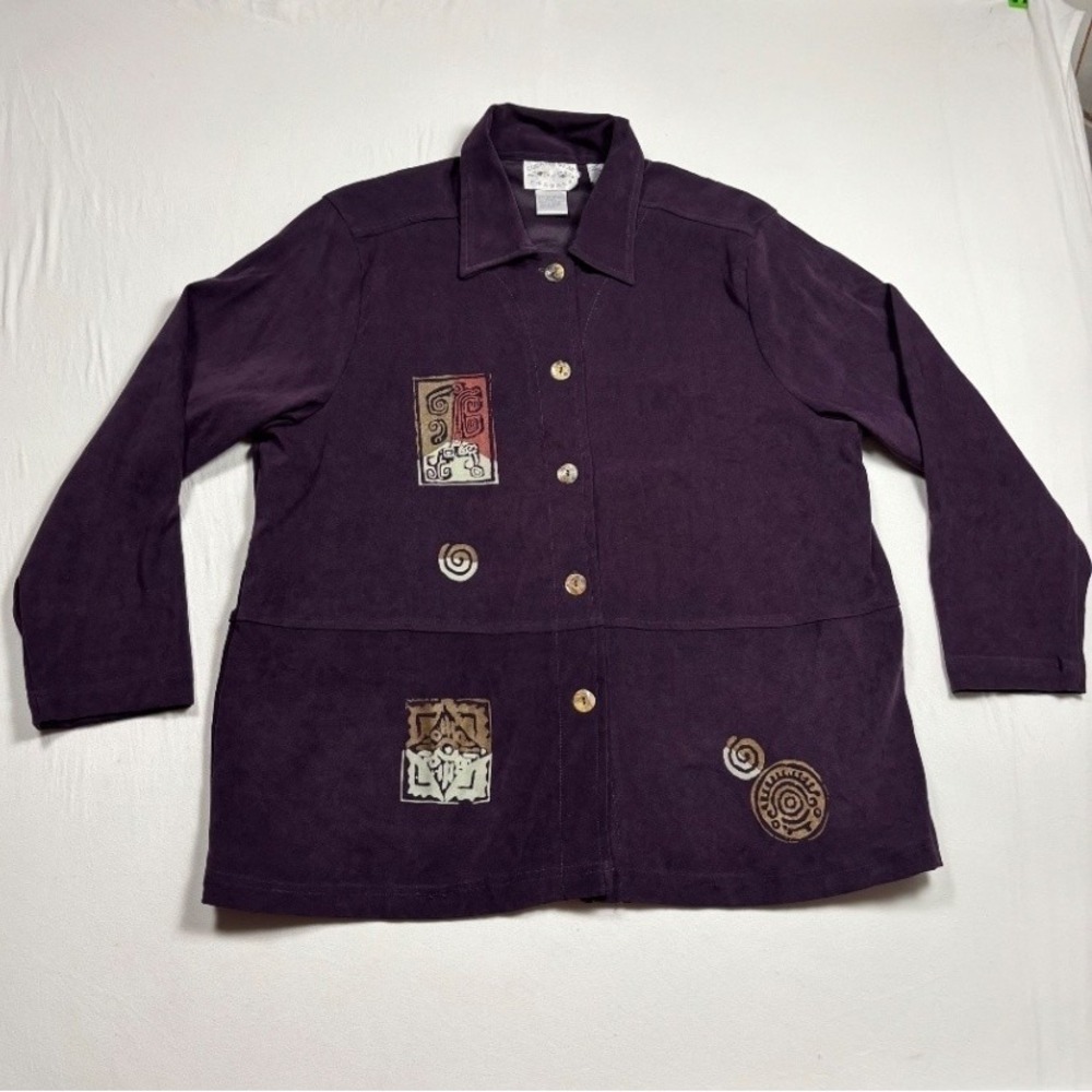 Country Wear Women's Purple Tribal Art Wear Button Front Jacket XL
